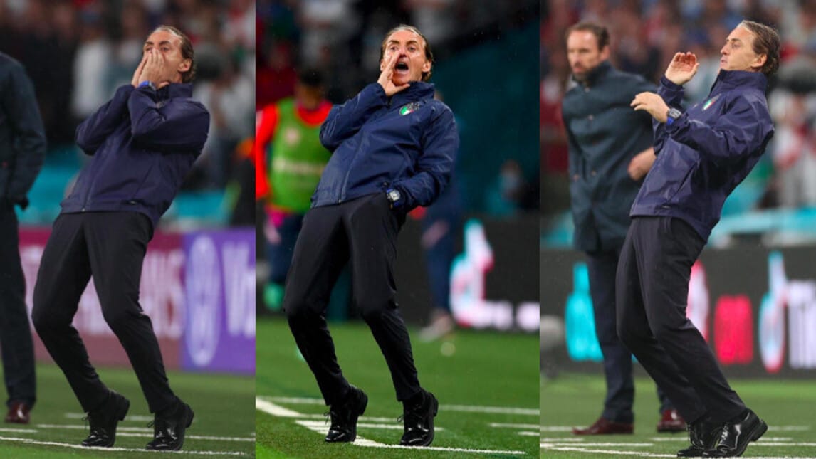 Italia-Inghilterra, Mancini scatenato in panchina