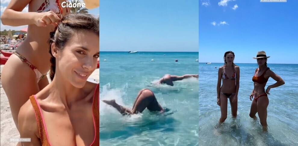 Elisabetta Canalis, trecce e acrobazie in acqua