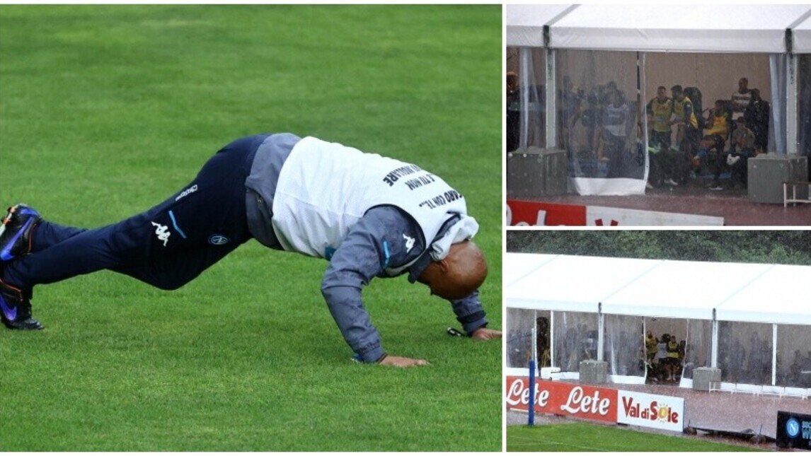 Napoli, Spalletti fa le flessioni poi il diluvio sulla partitella