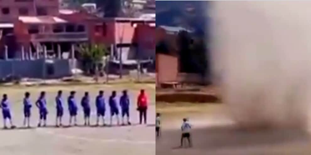 Tornado in campo, paura in un campo da calcio