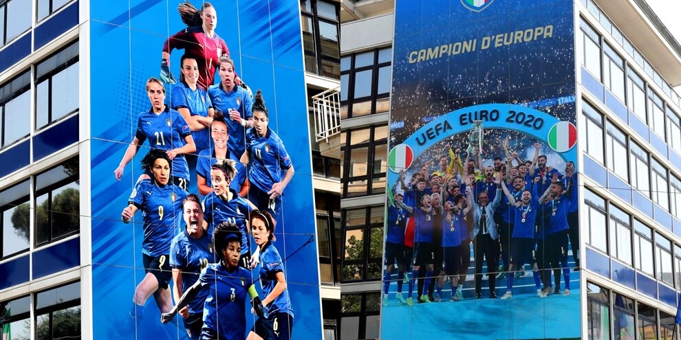 Italia campione d'Europa: nuovo look per la sede della FIGC