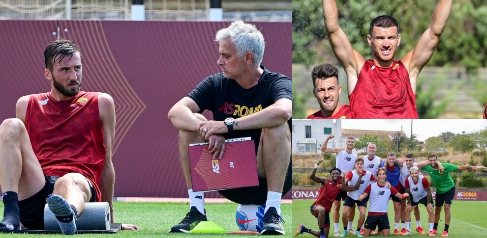 Roma, allenamento tra sorrisi e duro lavoro. Mourinho a colloquio con Cristante