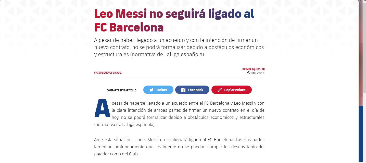 Clamoroso: Messi lascia il Barcellona