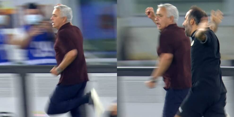 Roma, Mourinho show: corre sotto la Curva Sud al gol di El Shaarawy