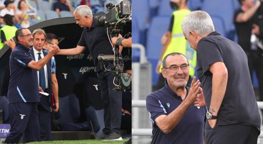 Sarri e Mourinho, stretta di mano prima del derby