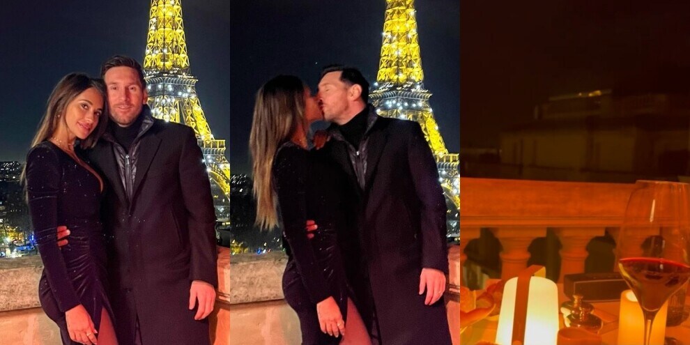 Messi e Antonela, serata da sogno sui tetti di Parigi: e che baci!