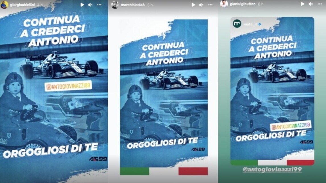 Da Chiellini a Marchisio fino a Tortu: lo sport italiano si schiera con Giovinazzi