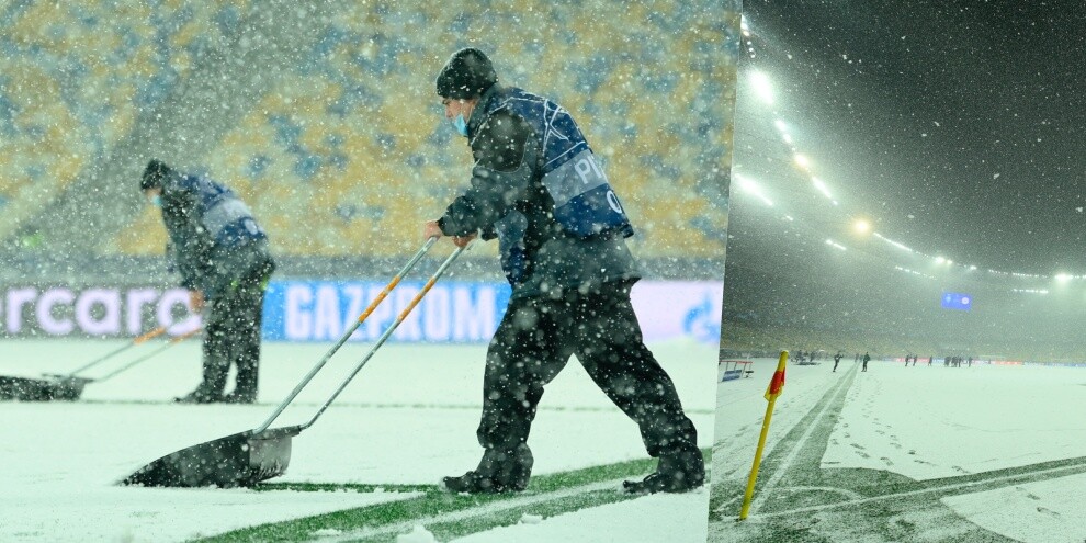 Dinamo Kiev-Bayern Monaco, il campo è una distesa di neve