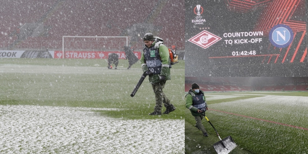 Spartak Mosca-Napoli: bufera di neve e stadio imbiancato