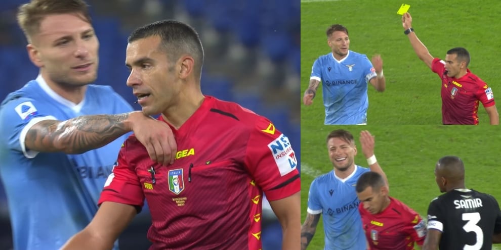 Immobile imita il fallo subito all'arbitro, ma lo tocca e viene ammonito: la fotosequenza