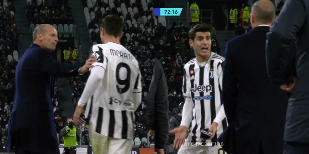 Scintille tra Allegri e Morata: le frasi urlate dopo la sostituzione
