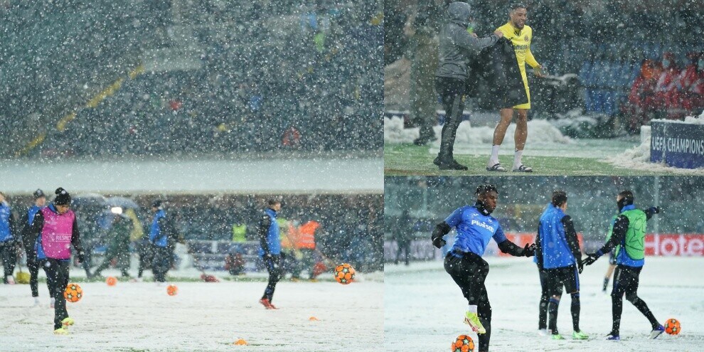 Atalanta-Villarreal con la neve: Gewiss Stadium imbiancato