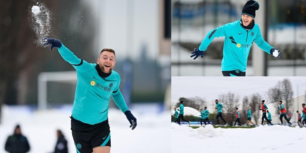 Inter, battaglia di palle di neve: Skriniar all'attacco!