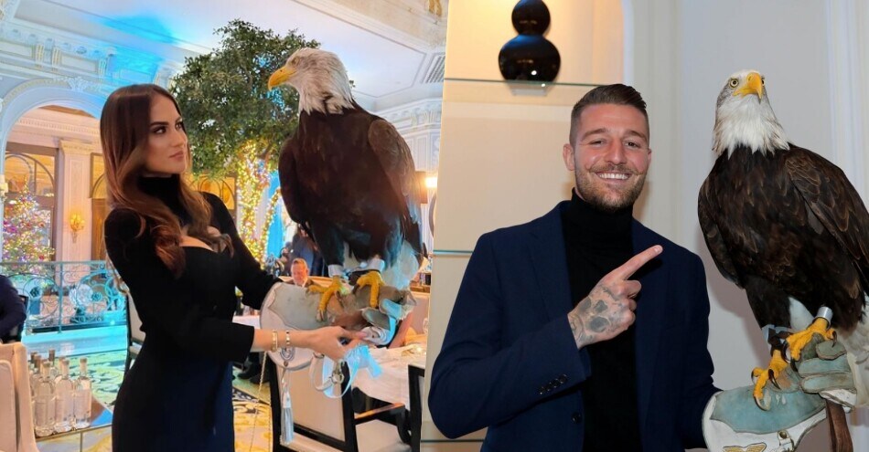 Lazio, tutti pazzi per l'aquila Olympia: Milinkovic e Jessica Immobile in posa