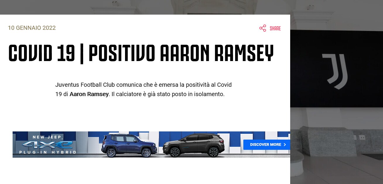 Juve, Ramsey positivo al Covid