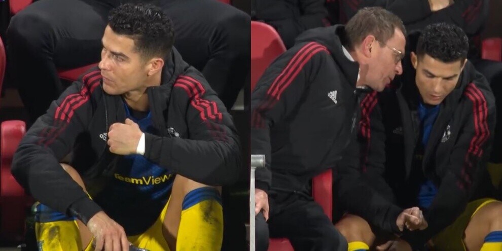 Ronaldo si lamenta dopo il cambio: Rangnick gli va a parlare