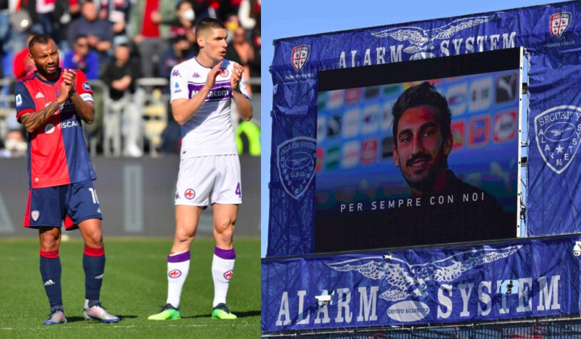 Cagliari-Fiorentina si ferma, applausi nel ricordo di Astori