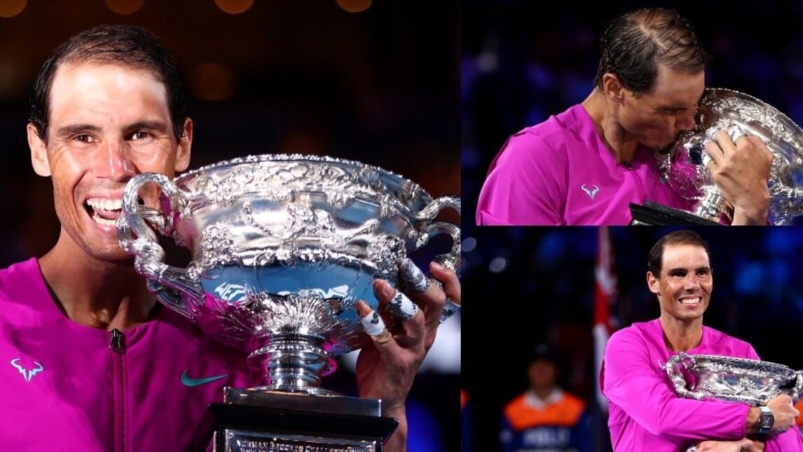 Festa Nadal: morde, bacia e stringe il trofeo degli Australian Open