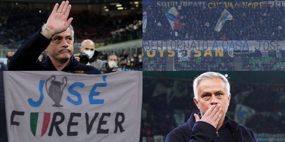 Mourinho ritrova l'Inter a San Siro: striscioni, cori e baci dal campo FOTO