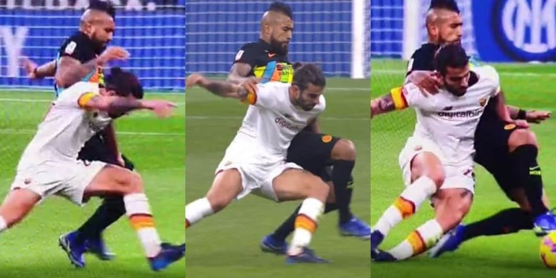 Rabbia Roma: lo scontro fra Vidal e Sergio Oliveira nell'azione del 2-0