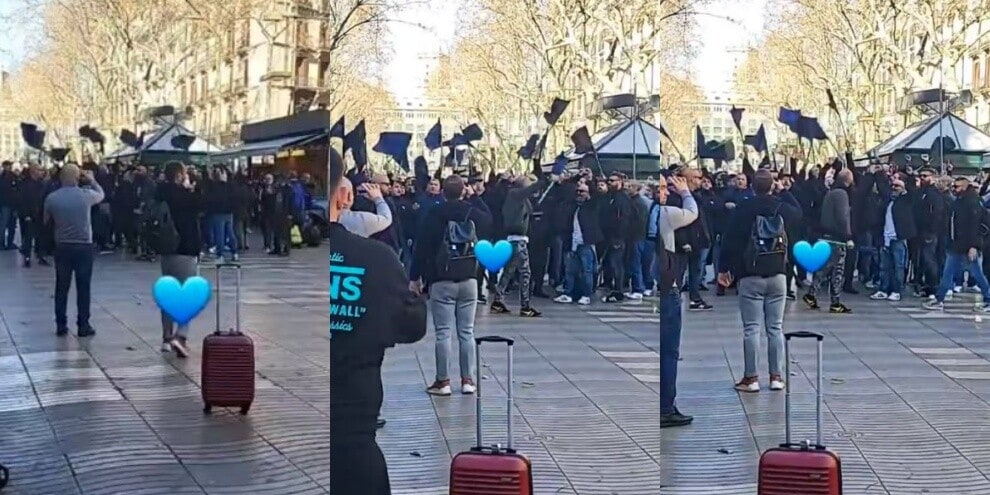 Napoli, la carica dei tifosi: i cori azzurri infiammano la Rambla di Barcellona!