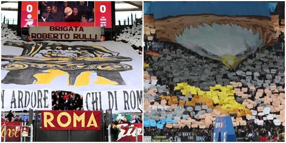 Roma-Lazio, spettacolo nelle due curve: le coreografie del derby