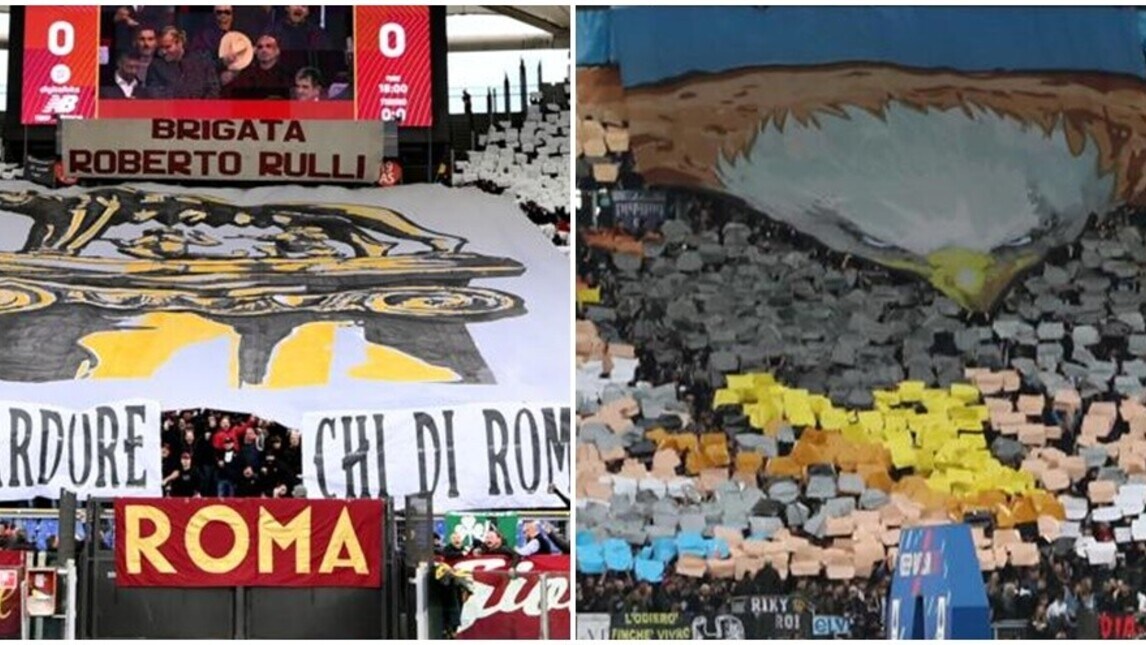 Roma-Lazio, spettacolo nelle due curve: le coreografie del derby