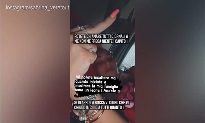 Sabrina Veretout si sfoga: "Andate a f******"