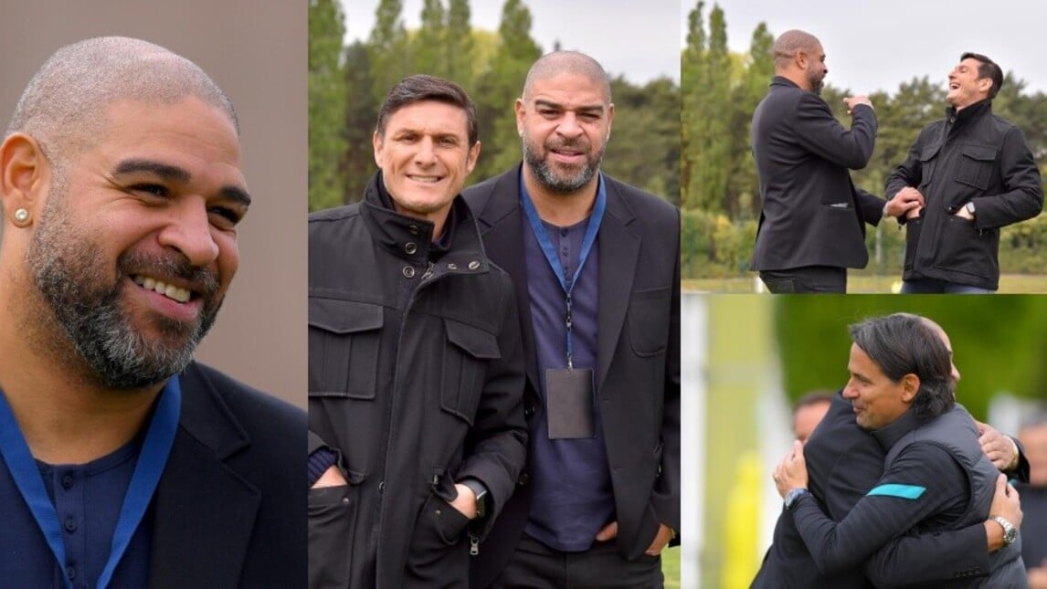 Adriano fa visita all'Inter: abbracci con Inzaghi e Zanetti