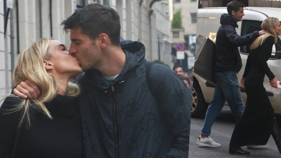 Morata, baci e shopping con Alice in via Monte Napoleone