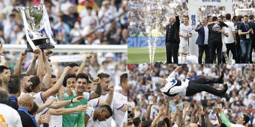 Real Madrid, che festa per la 35ª Liga! Ancelotti portato in trionfo