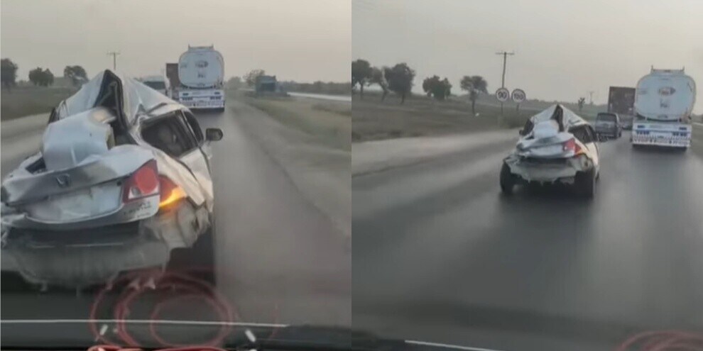 Auto distrutta circola liberamente su strada
