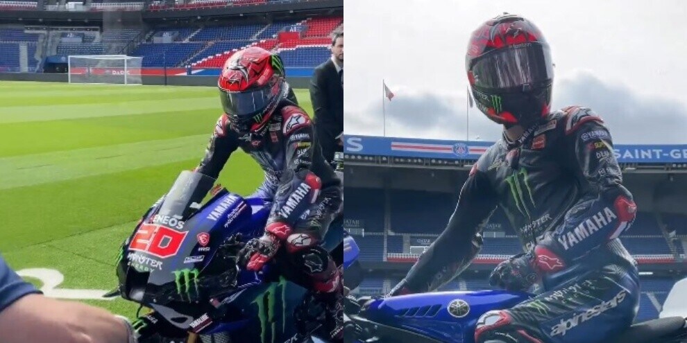Quartararo, che ingresso sulla Yamaha M1 nello stadio del PSG!
