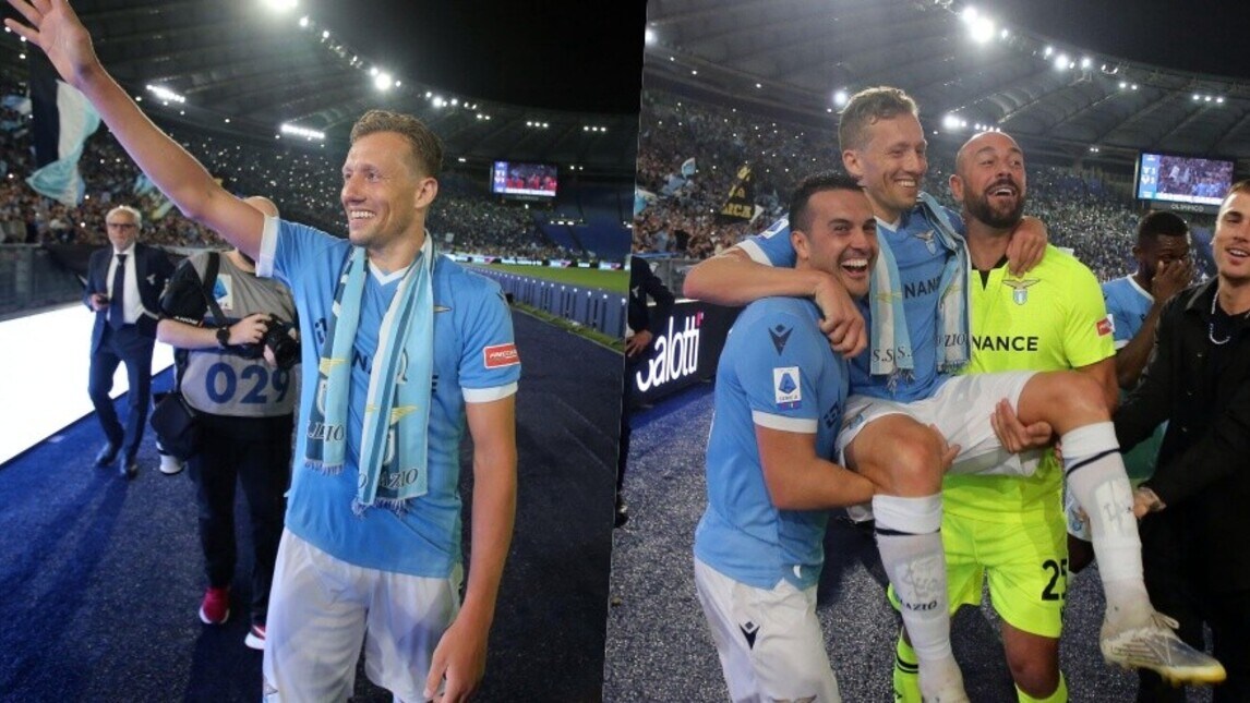 Lazio, festa con i tifosi sotto la Curva Nord: Leiva emozionato