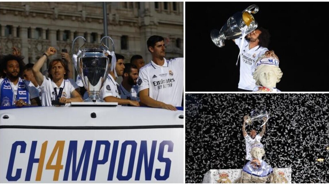 Real Madrid, festa Champions: Marcelo scatenato sul pullman scoperto