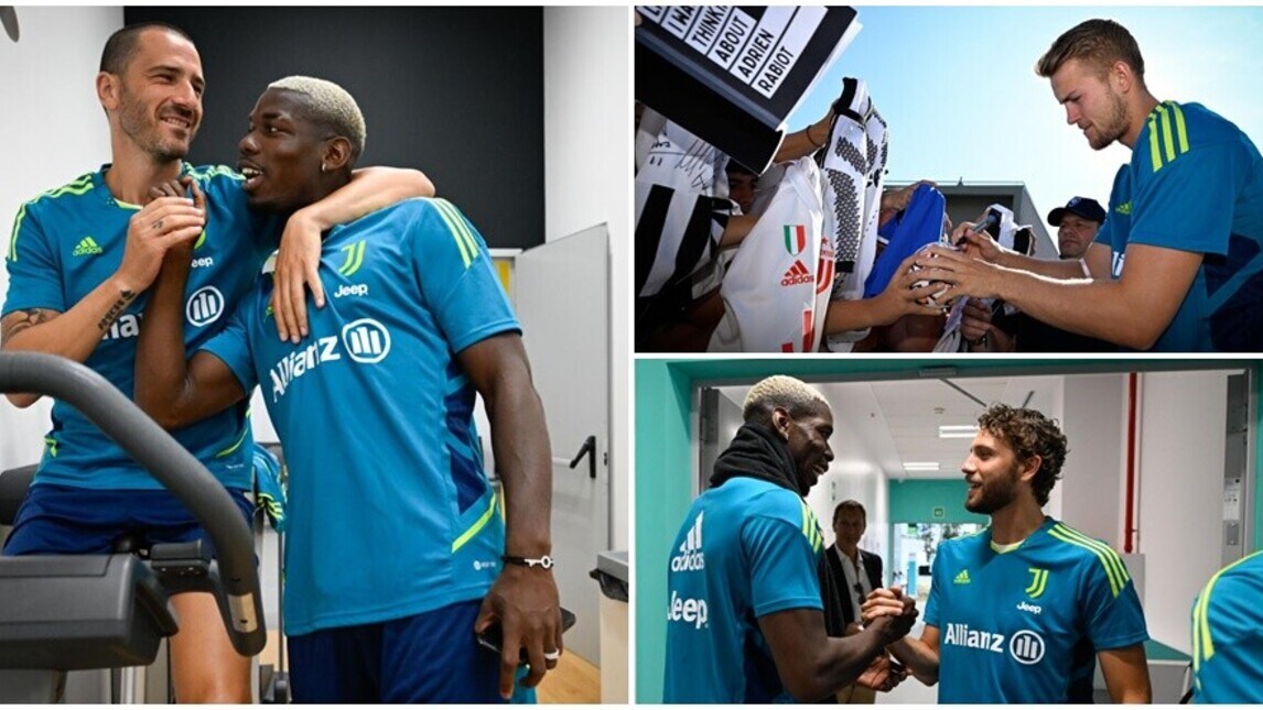 Juve, nazionali al J Medical: tifosi in pressing su De Ligt, abbracci per Pogba