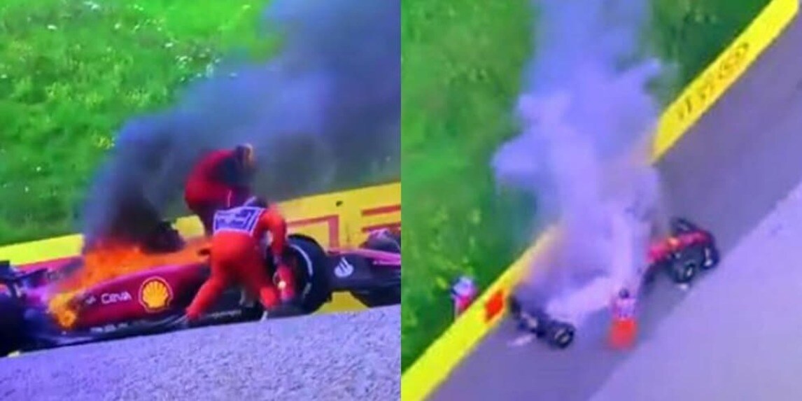 Sainz, le FOTO della Ferrari avvolta dalle fiamme