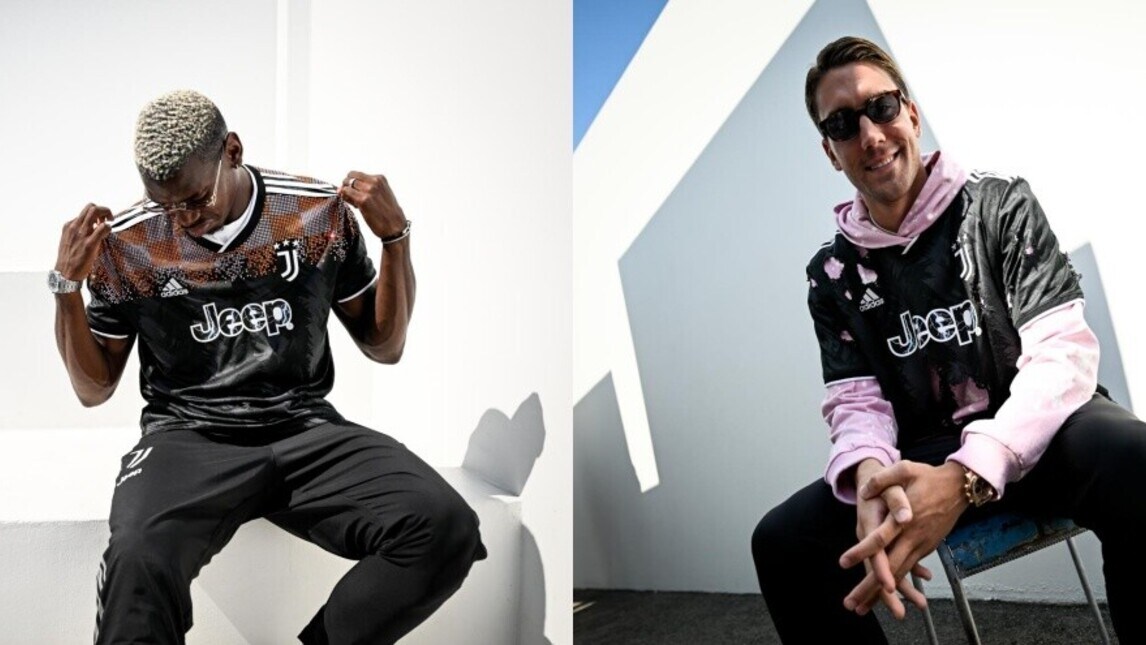 Juve, Pogba e Vlahovic presentano la versione speciale del kit da trasferta