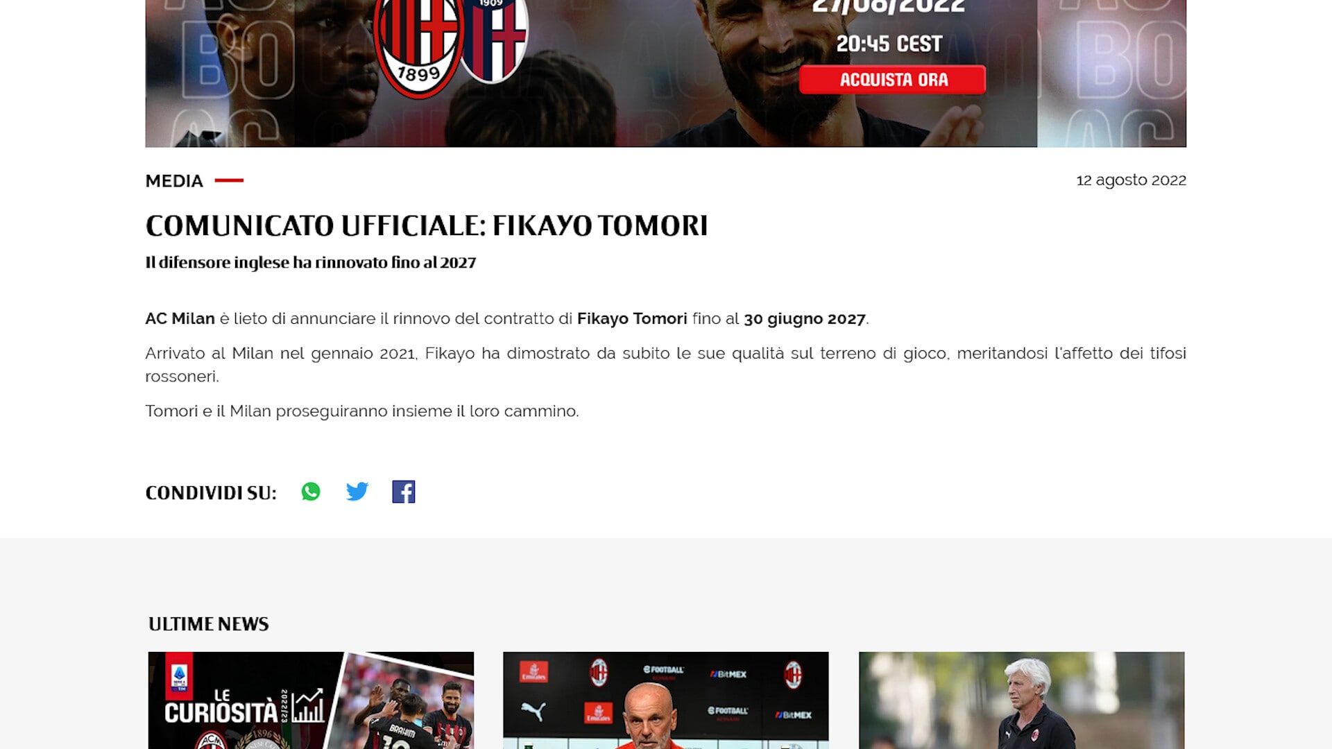 Ufficiale, Milan: Tomori ha rinnovato fino al 2027