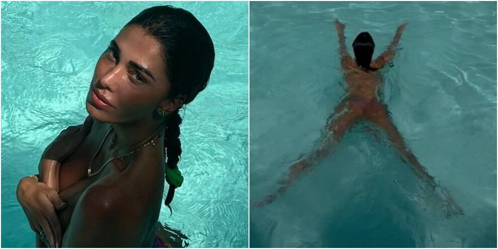 Belen Rodriguez nuda in piscina: il topless manda in tilt i social!