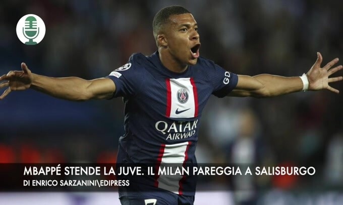 Mbappé stende la Juventus. Il Milan pareggia a Salisburgo