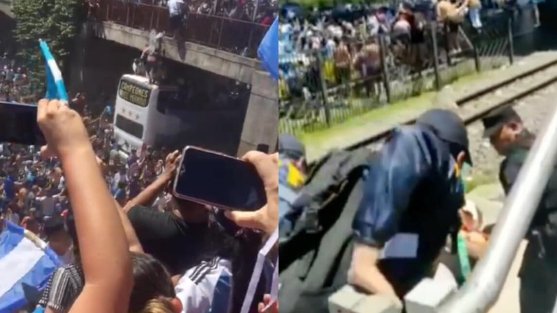 Argentina sorprende: aficionado se tira de un puente al bus del equipo pero cae entre la multitud