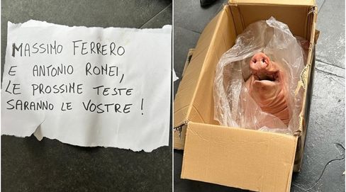 Minacce a Massimo Ferrero e Antonio Romei, le foto scioccanti della testa di maiale