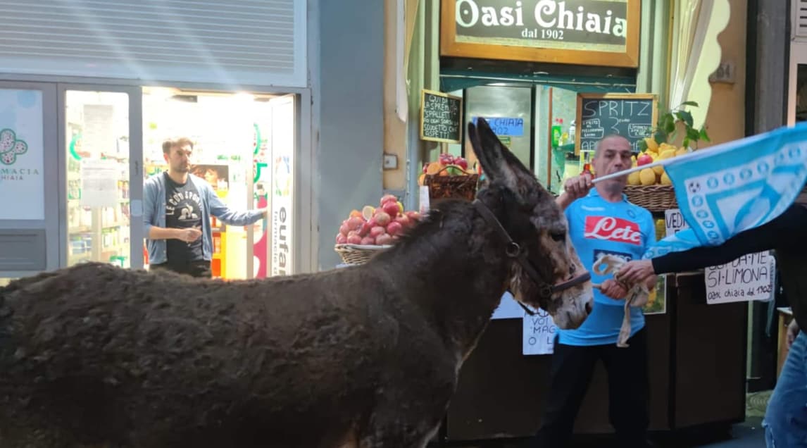 Napoli si prepara alla festa scudetto: in centro spunta un asino!
