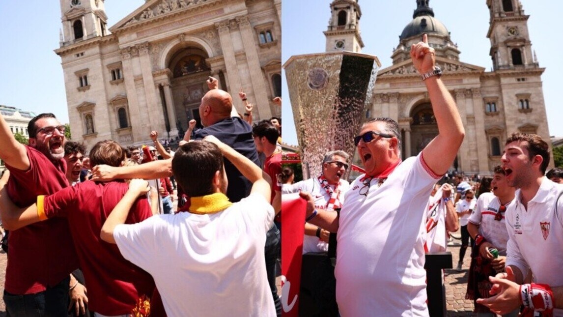 Budapest, incontro tra i tifosi di Roma e Siviglia: è sfida di cori