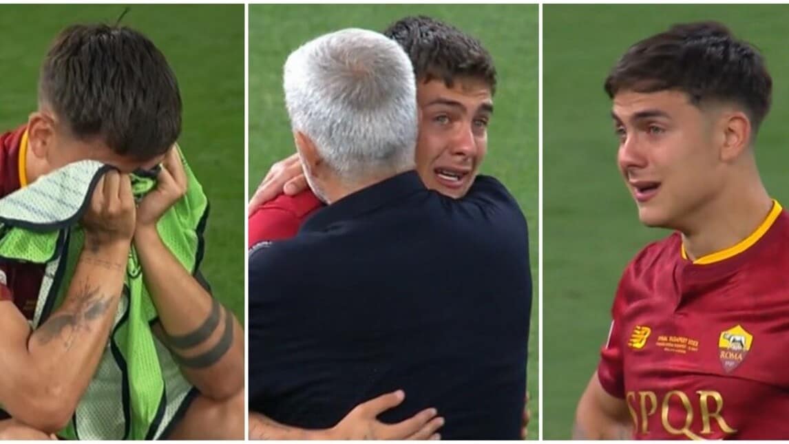 Dybala in lacrime dopo Siviglia-Roma: è Mourinho a consolarlo