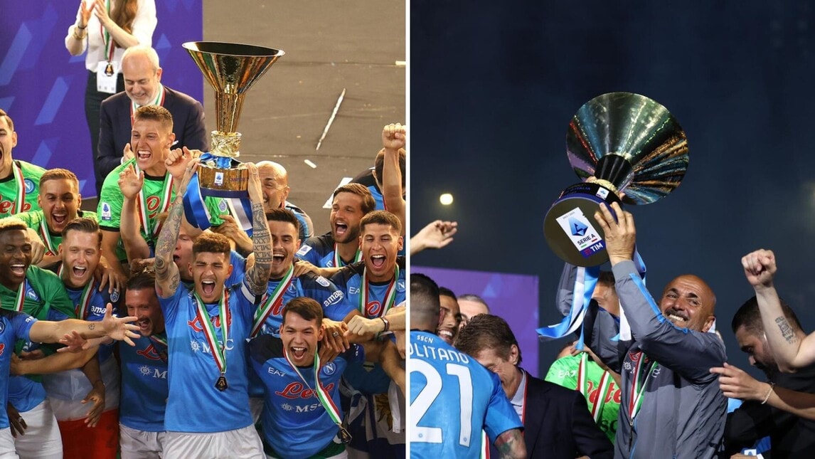 Napoli, Di Lorenzo alza al cielo la coppa: la premiazione scudetto