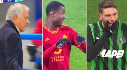 N'Dicka colpisce sul petto Berardi che cade toccandosi la faccia: la reazione di Mourinho