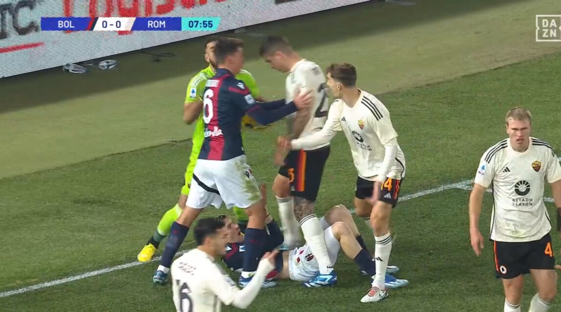 Bologna-Roma, rissa sfiorata tra Mancini e Saelemaekers