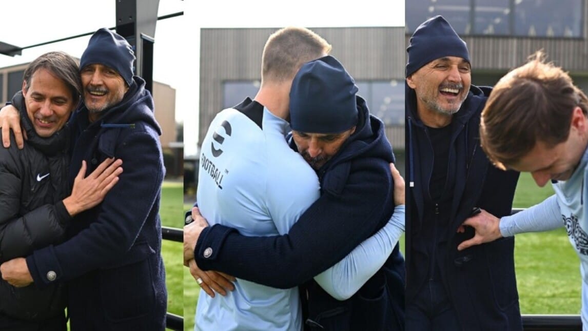 Spalletti fa visita all'Inter: sorrisi e abbracci prima dell'allenamento